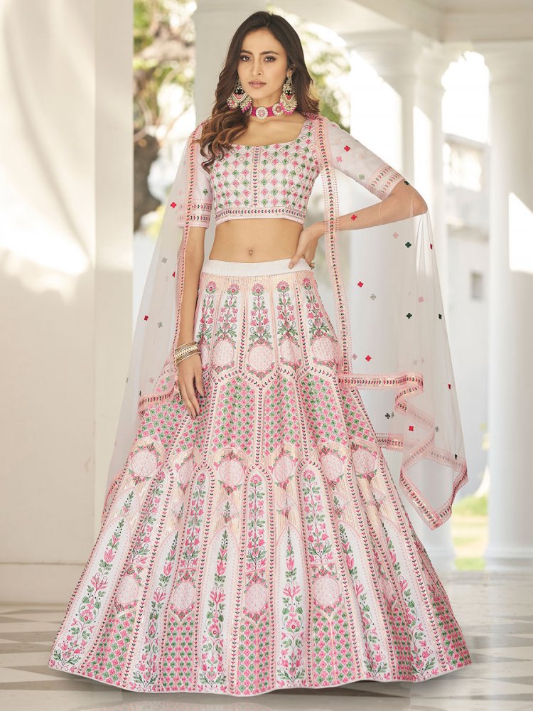 Off White Silk Embroidered Wedding Lehenga Choli