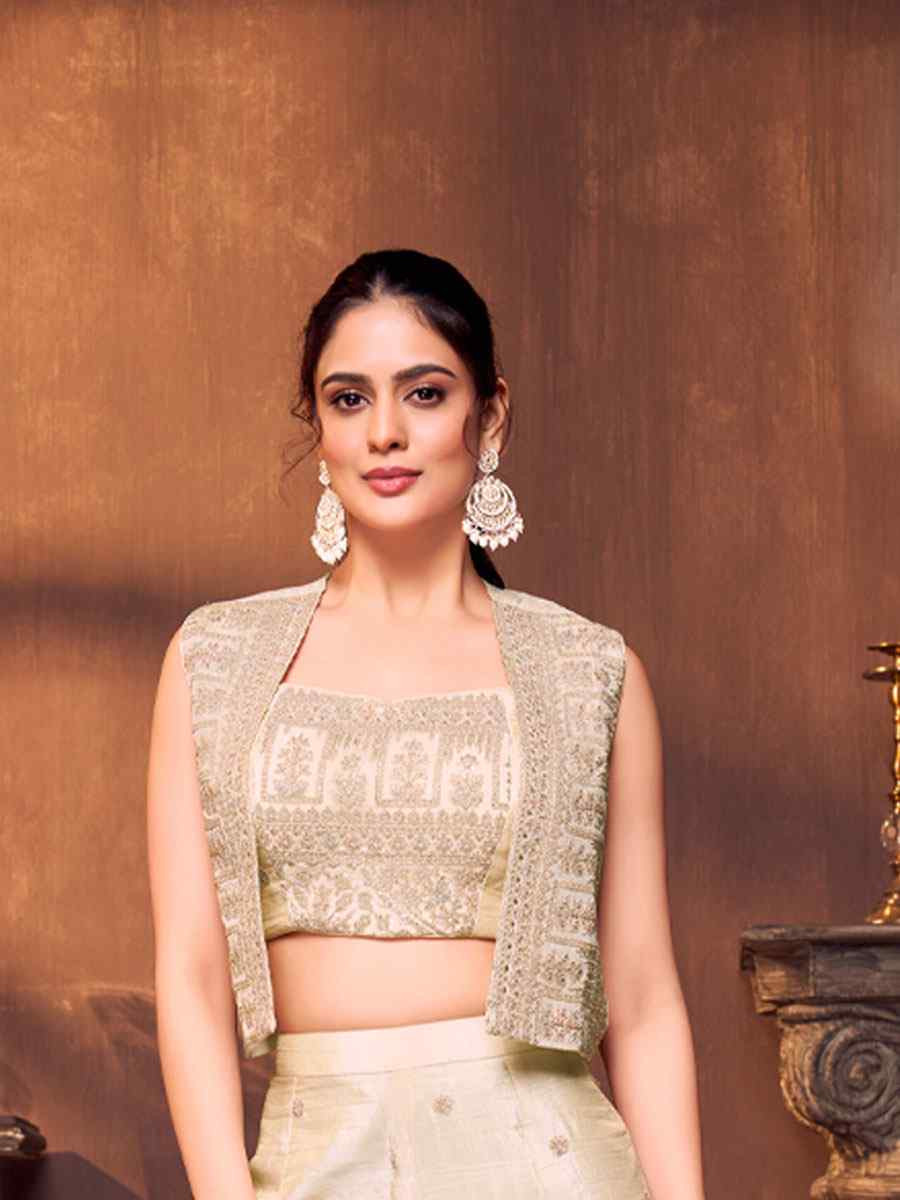 Off-White Silk Embroidery Party Wedding Festival Casual Ready Palazzo Pant Salwar Kameez