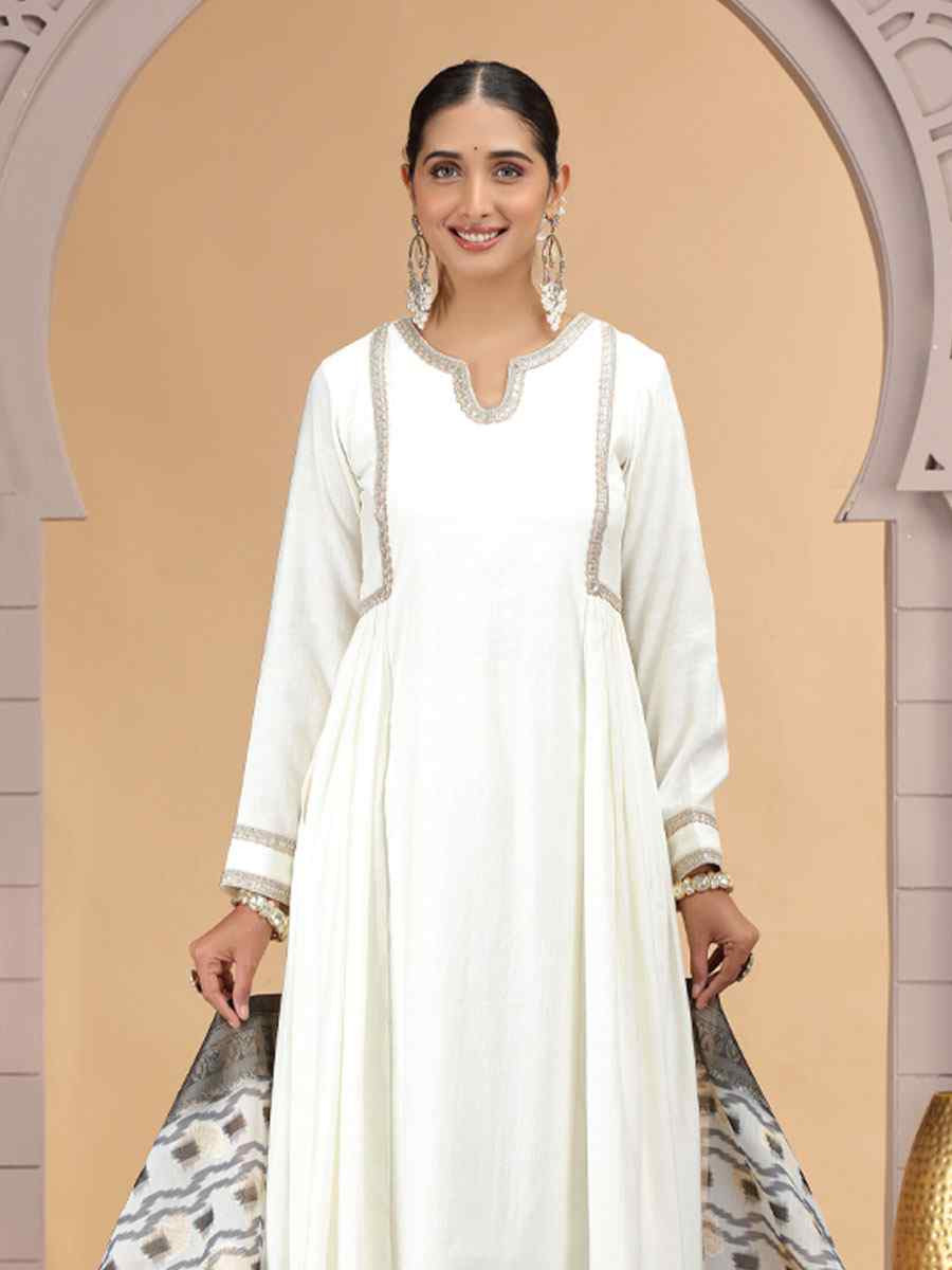 Off-White Silk Embroidery Party Wedding Festival Casual Ready Pant Salwar Kameez