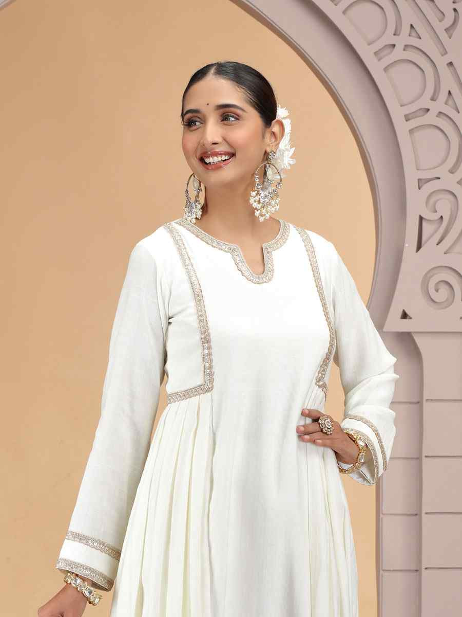 Off-White Silk Embroidery Party Wedding Festival Casual Ready Pant Salwar Kameez