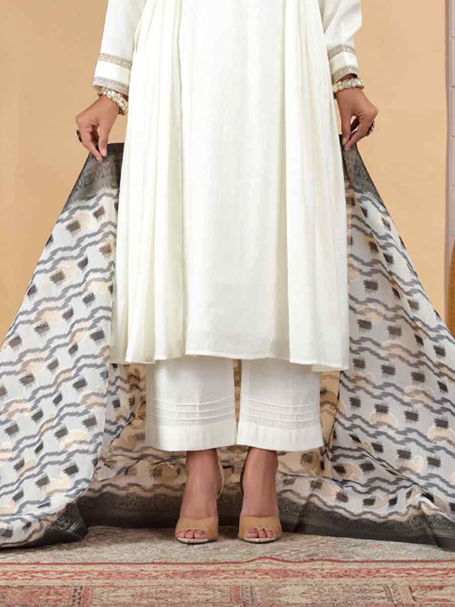 Off-White Silk Embroidery Party Wedding Festival Casual Ready Pant Salwar Kameez