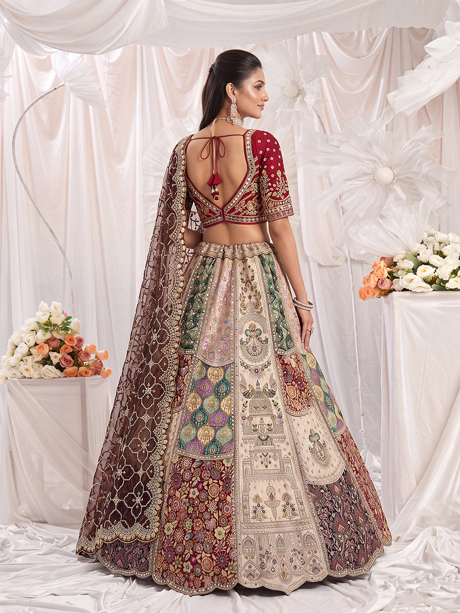 Off White Silk Embroidery Zardosi Sequins Wedding Reception Party Festival Ready Heavy Border Lehenga Choli