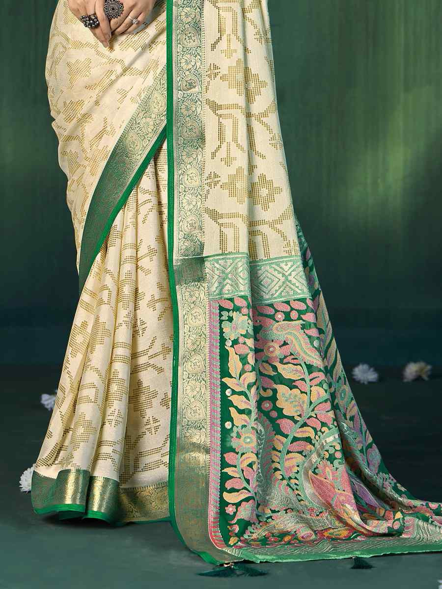 Off-White Silk Handwoven Festival Wedding Fancy Heavy Border Saree
