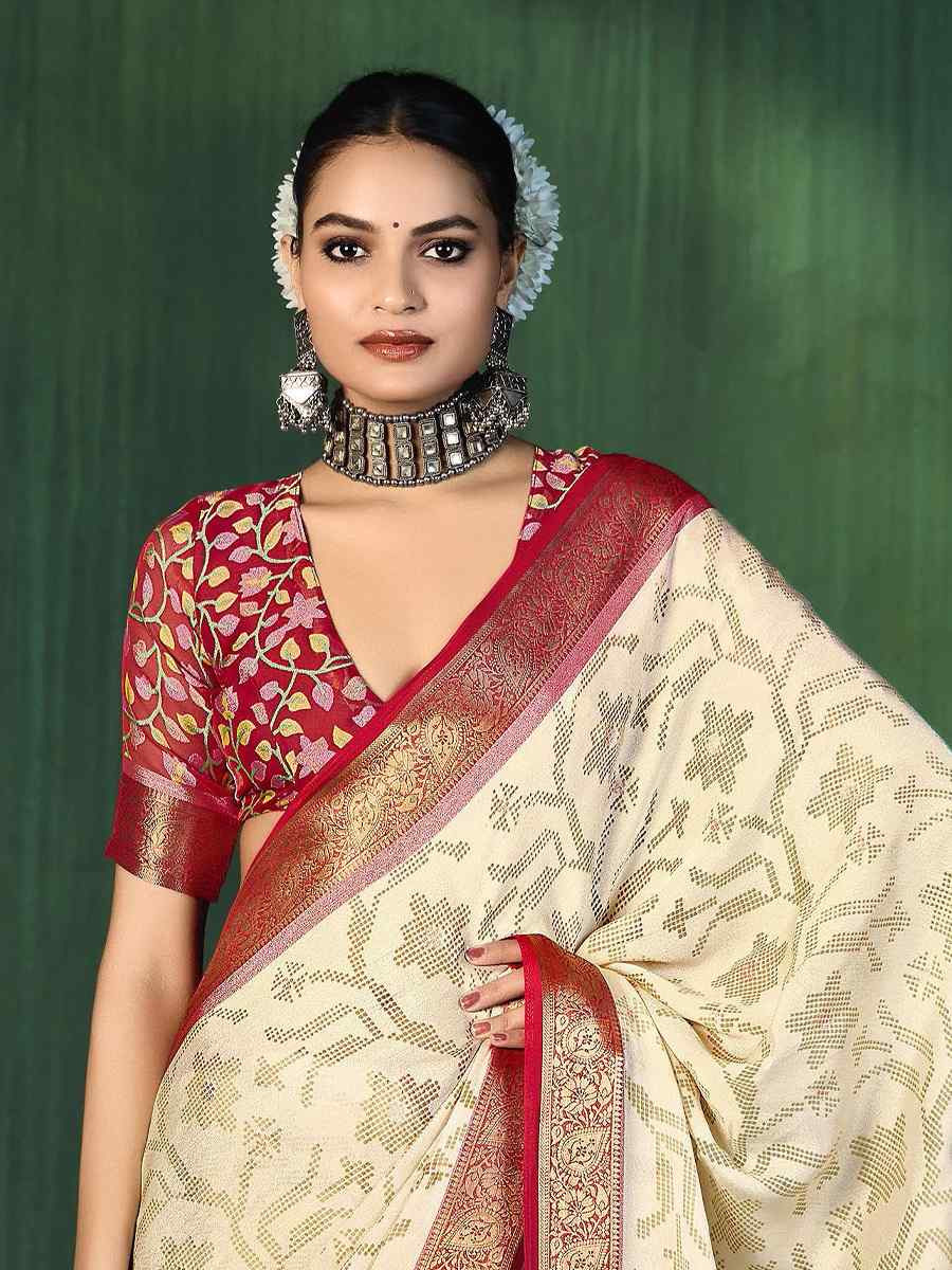 Off-White Silk Handwoven Festival Wedding Fancy Heavy Border Saree