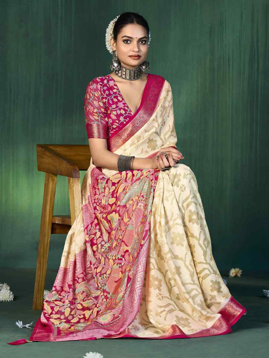 Off-White Silk Handwoven Festival Wedding Fancy Heavy Border Saree