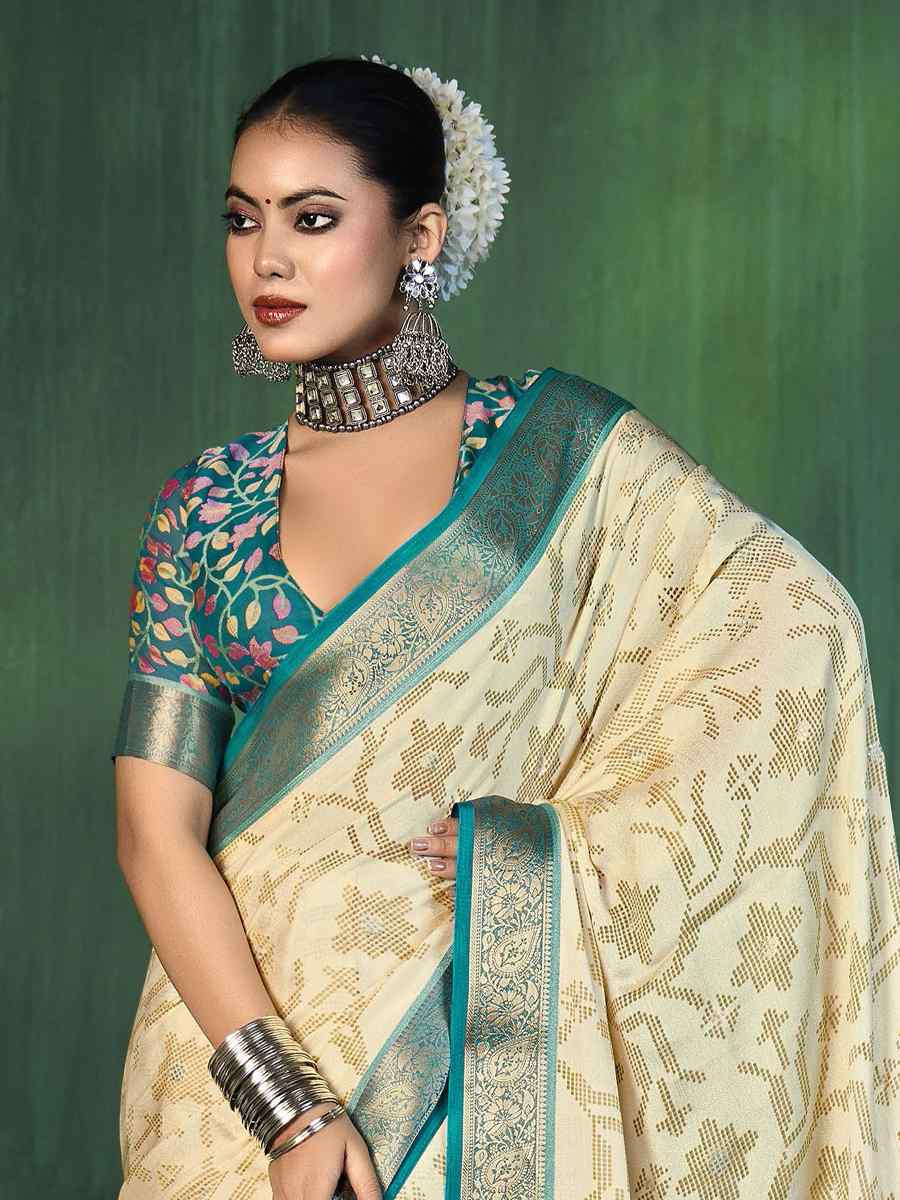 Off-White Silk Handwoven Festival Wedding Fancy Heavy Border Saree