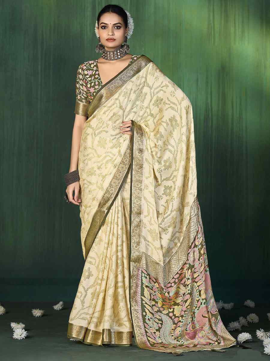 Off-White Silk Handwoven Festival Wedding Fancy Heavy Border Saree