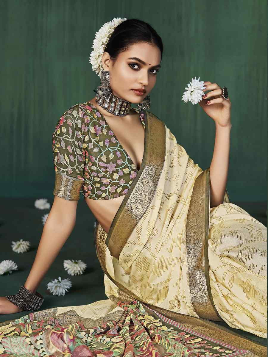 Off-White Silk Handwoven Festival Wedding Fancy Heavy Border Saree