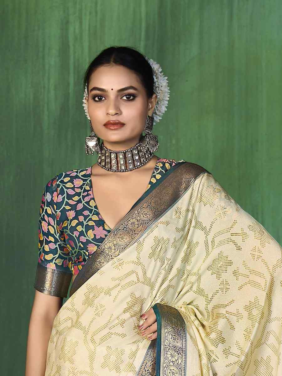 Off-White Silk Handwoven Festival Wedding Fancy Heavy Border Saree