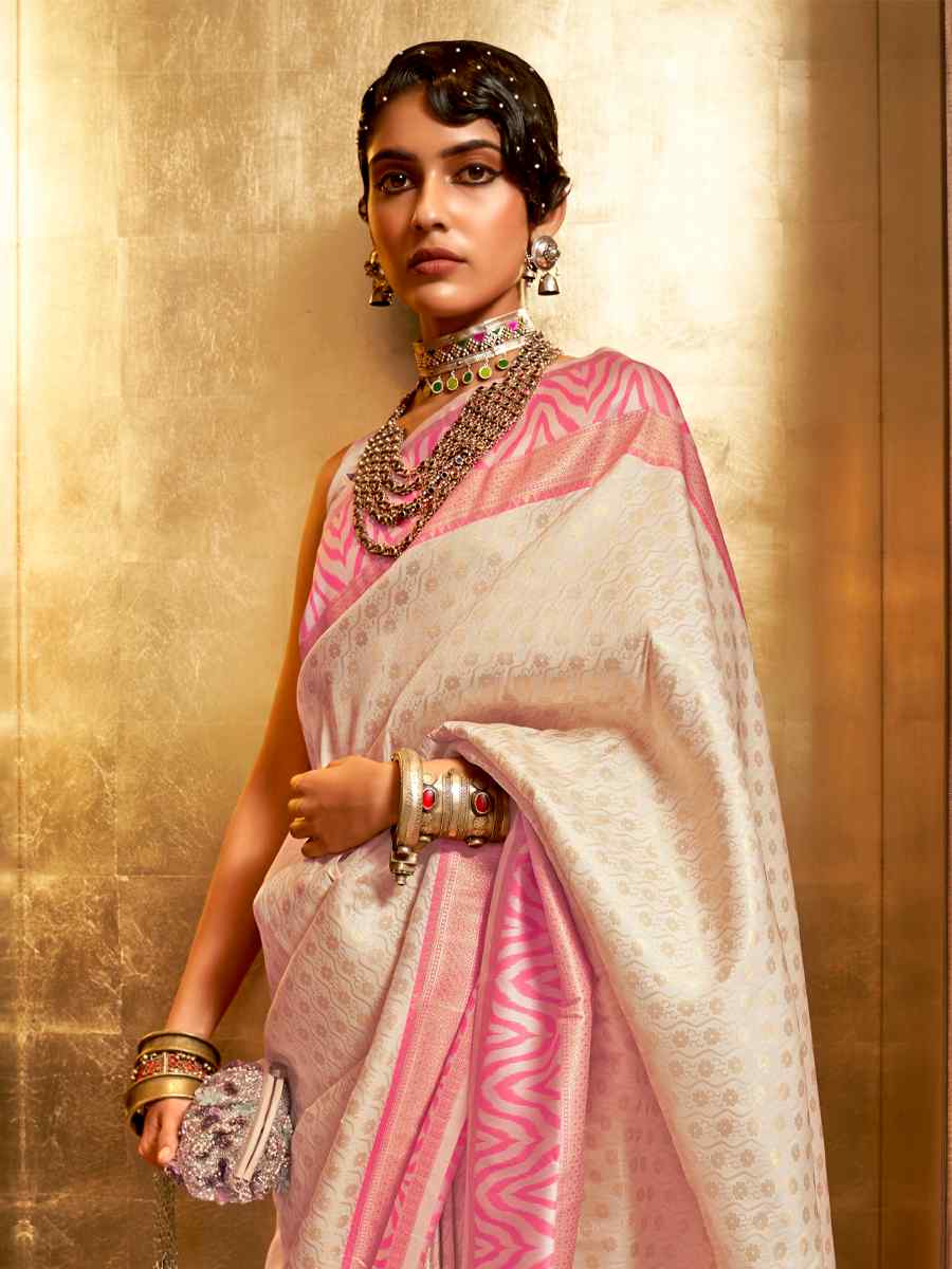 Off White Silk Handwoven Party Festival Heavy Border Saree