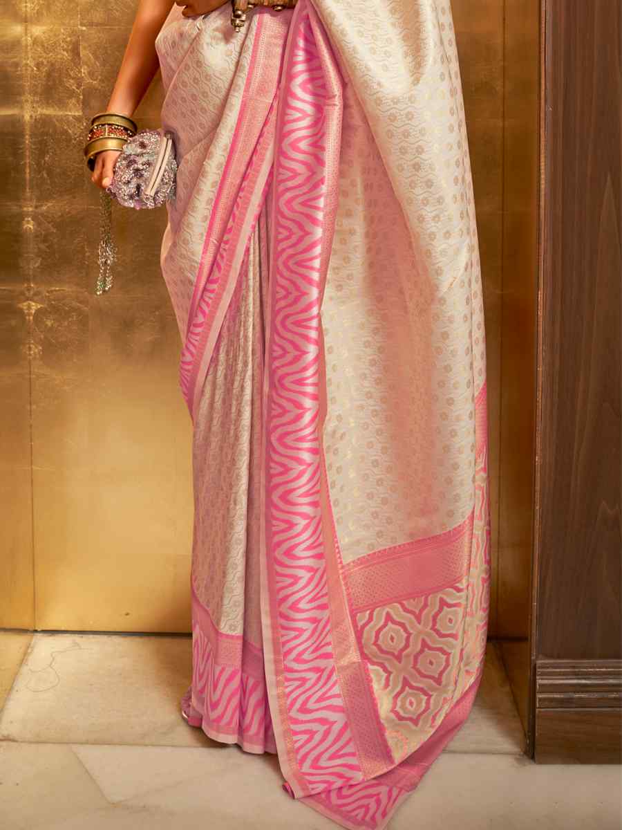Off White Silk Handwoven Party Festival Heavy Border Saree