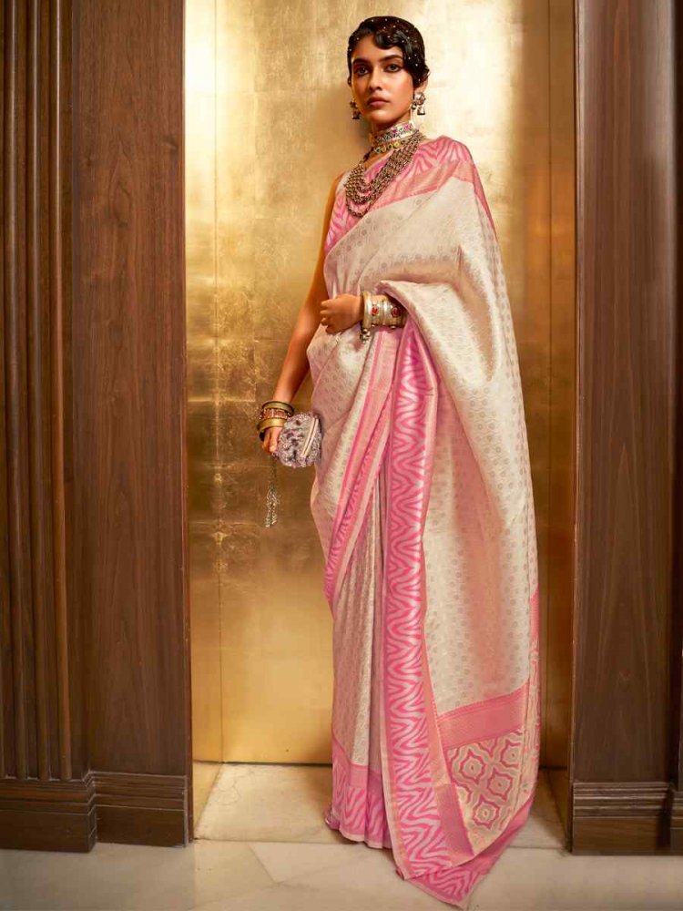 Off White Silk Handwoven Party Festival Heavy Border Saree