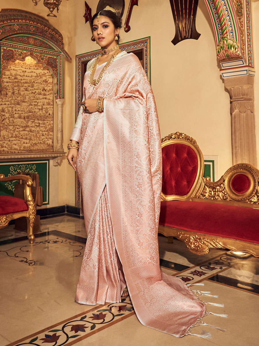 Off White Silk Handwoven Party Saree