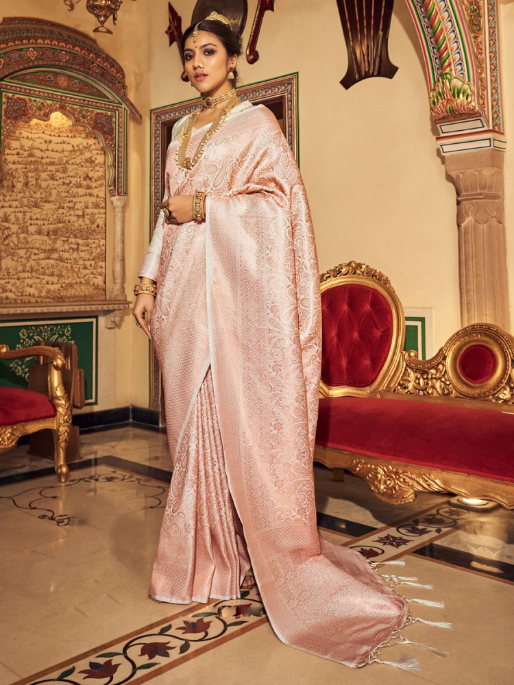 Off White Silk Handwoven Party Saree