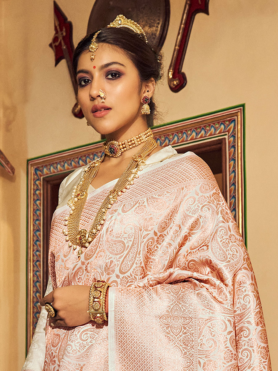 Off White Silk Handwoven Party Saree