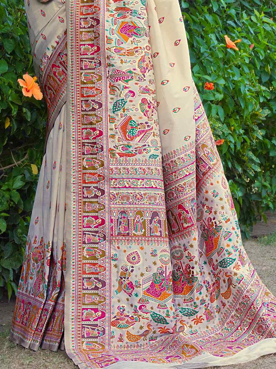 Off White Silk Handwoven Wedding Festival Heavy Border Saree