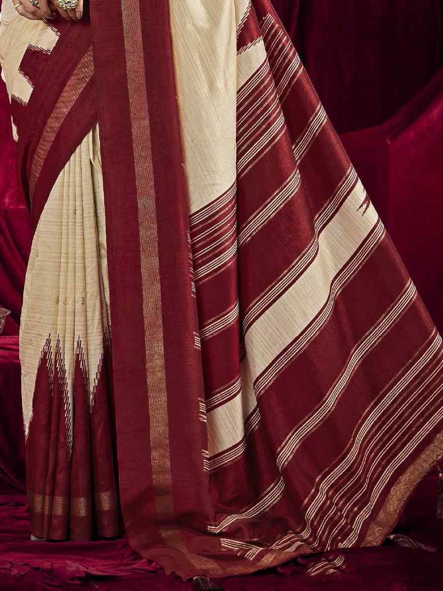 Off-White Silk Printed Bridal Reception Festival Wedding Fancy Heavy Border Saree