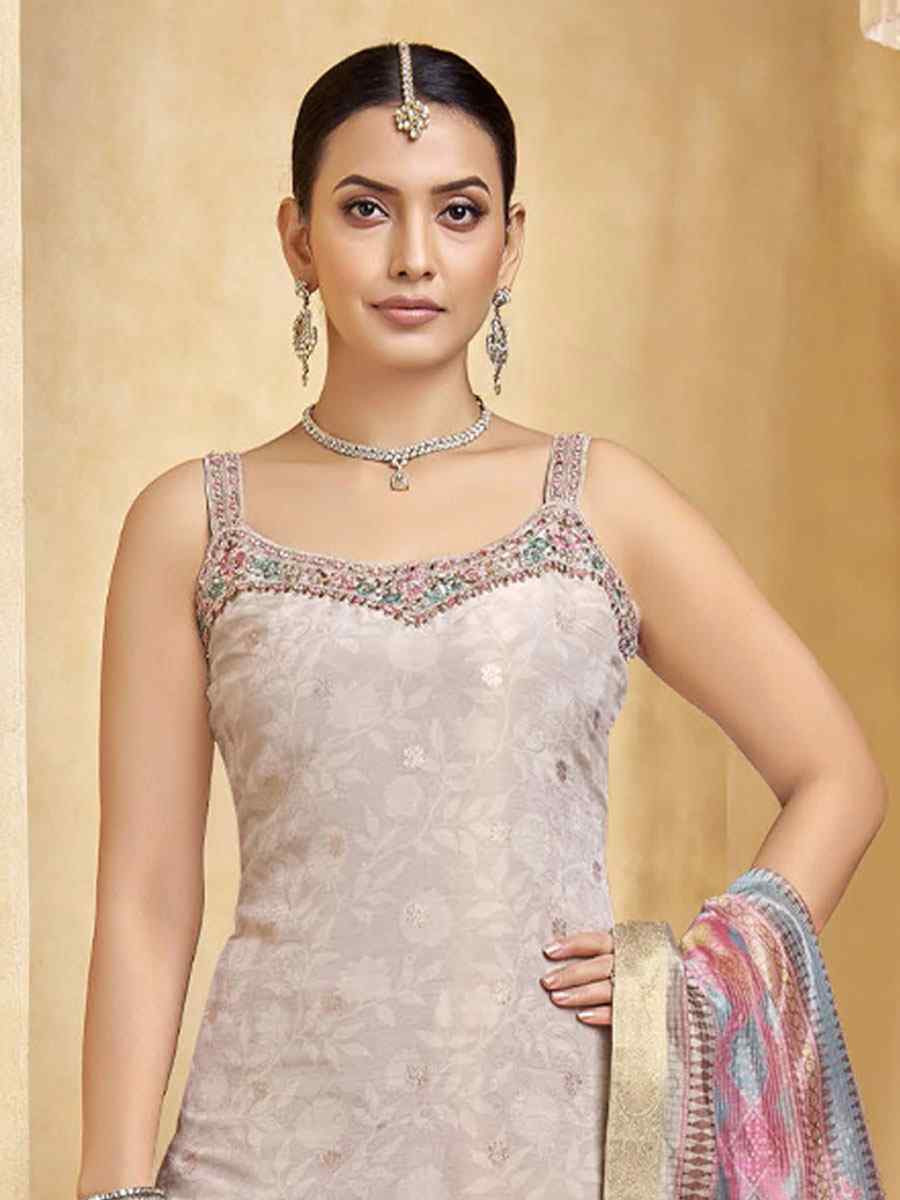 Off-White Silk Printed Embroidery Party Wedding Festival Casual Ready Pant Salwar Kameez