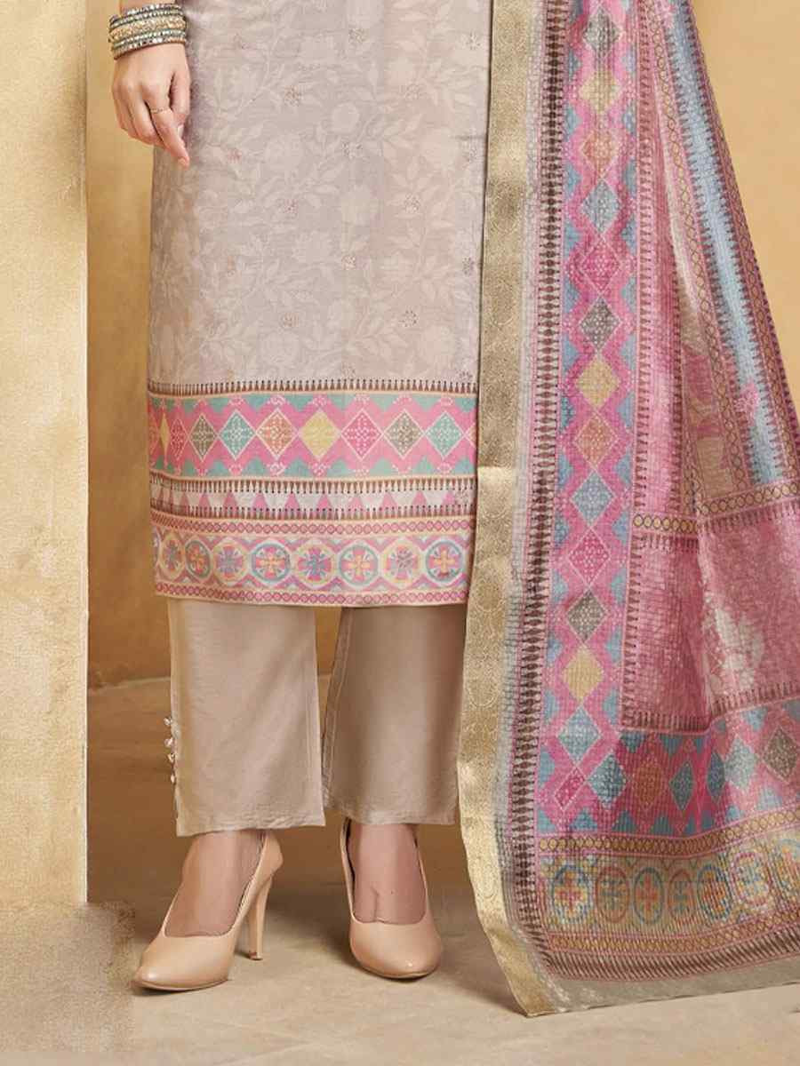 Off-White Silk Printed Embroidery Party Wedding Festival Casual Ready Pant Salwar Kameez