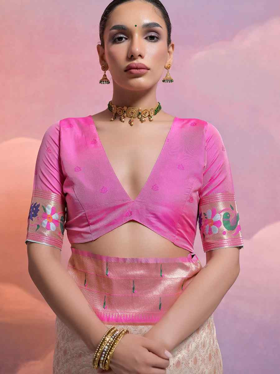 Off White Soft Banarasi Silk Kanjivaram Party Bridal Reception Festival Wedding Fancy Heavy Border Saree