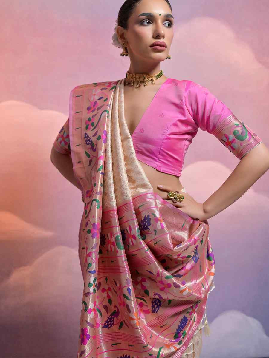 Off White Soft Banarasi Silk Kanjivaram Party Bridal Reception Festival Wedding Fancy Heavy Border Saree