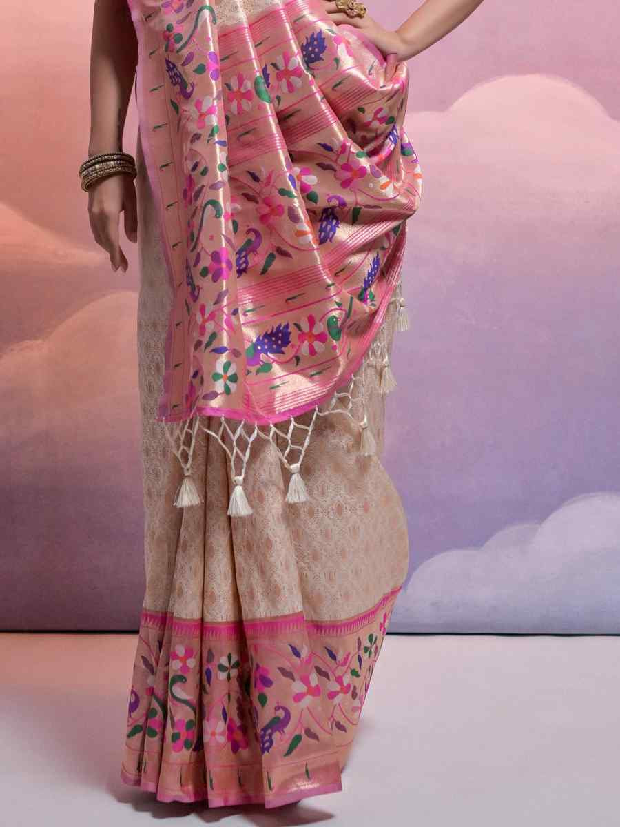 Off White Soft Banarasi Silk Kanjivaram Party Bridal Reception Festival Wedding Fancy Heavy Border Saree