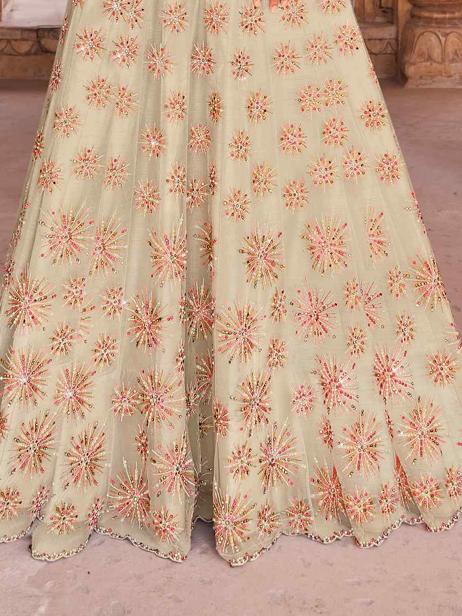 Off White Soft Net Embroidered Festival Party Anarkali Salwar Kameez