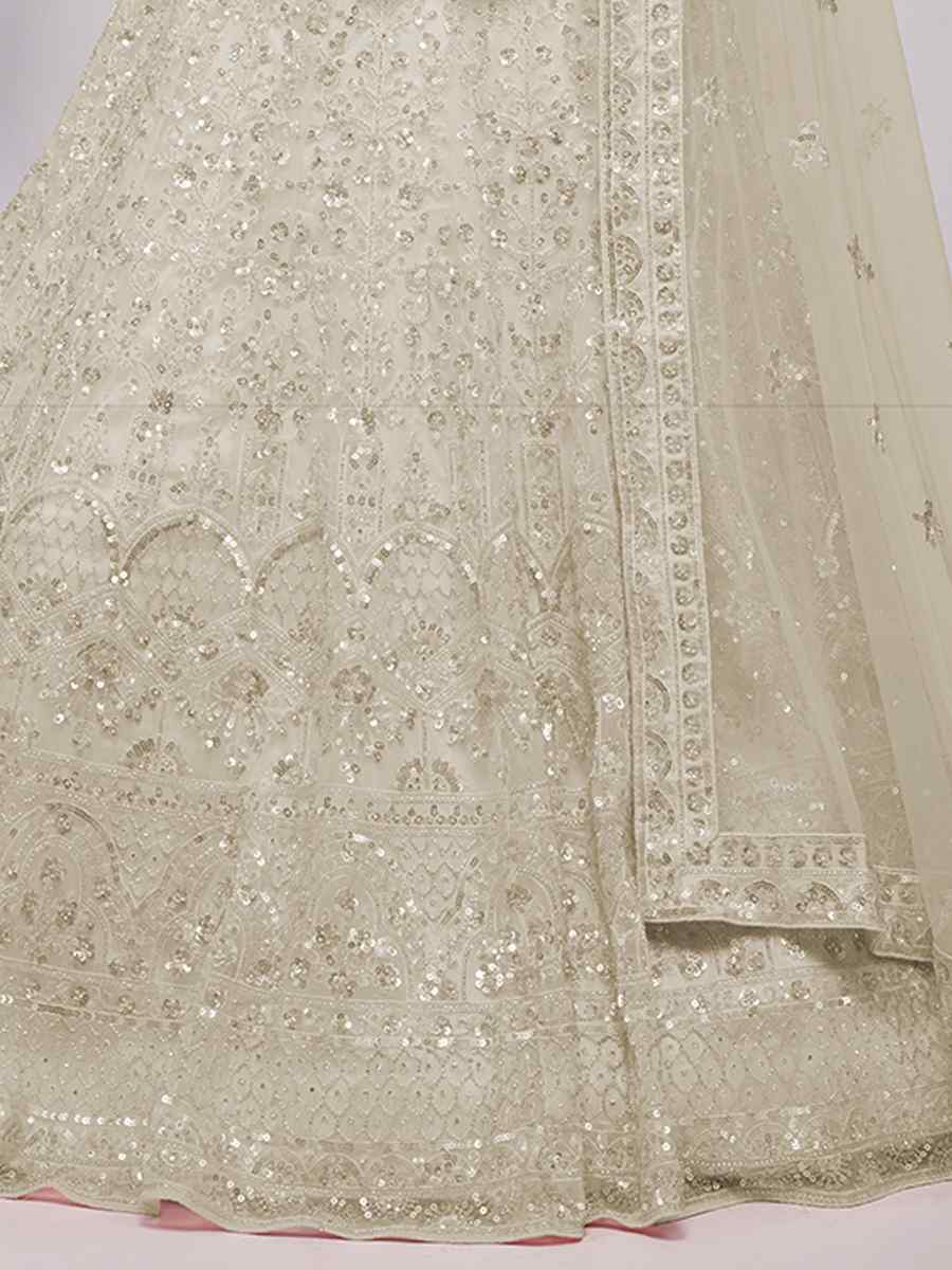 Off White Soft Net Embroidery Bridesmaid Wedding Heavy Border Lehenga Choli