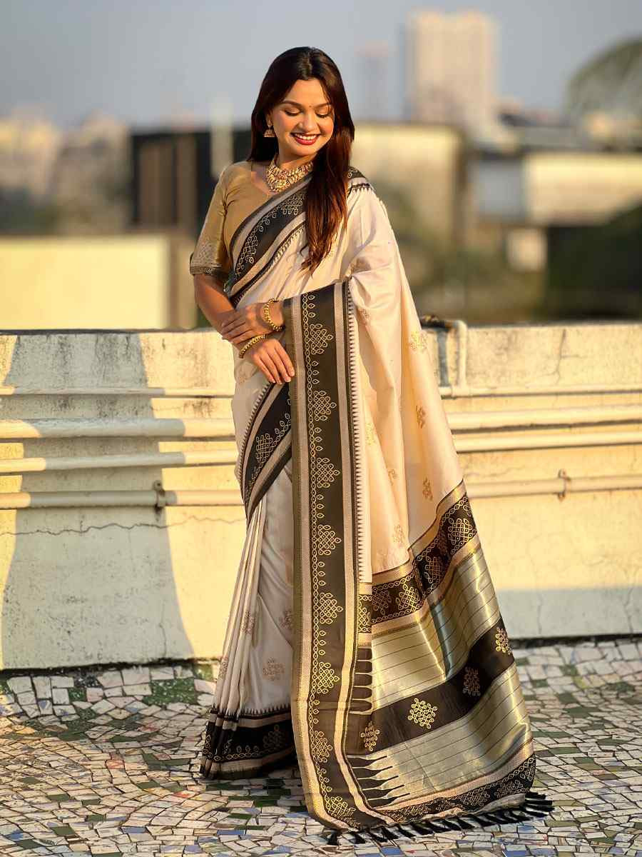 Off-White Soft Silk Handwoven Casual Reception Festival Wedding Fancy Classic Style Sarees