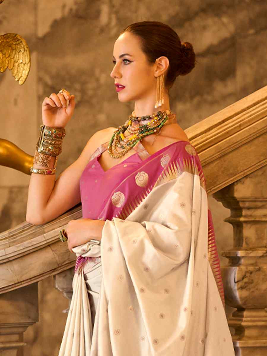 Off-White Soft Silk Handwoven Festival Wedding Fancy Heavy Border Saree