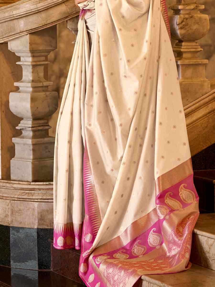 Off-White Soft Silk Handwoven Festival Wedding Fancy Heavy Border Saree