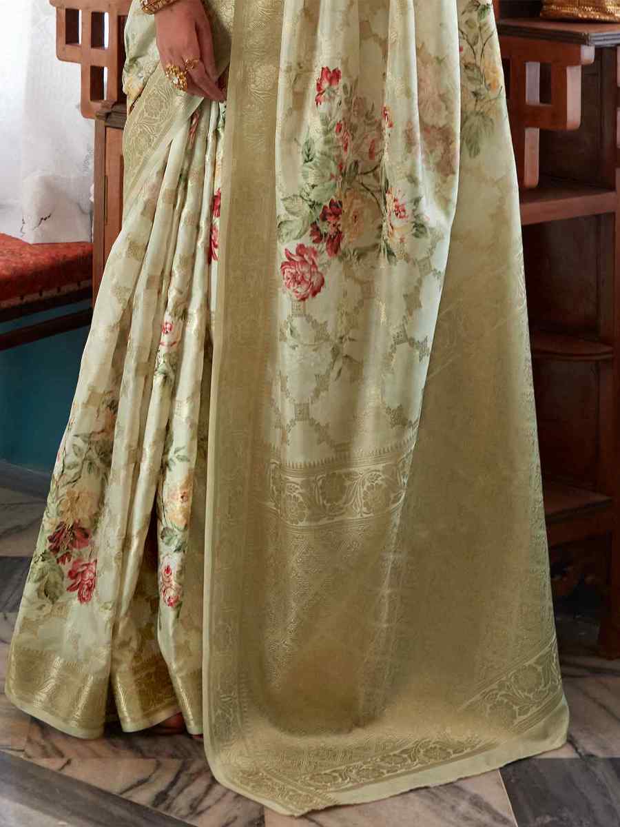 Off White Soft Silk Printed Casual Festival Contemporary Saree