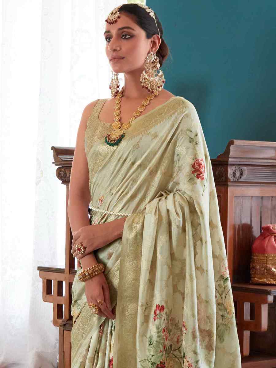 Off White Soft Silk Printed Casual Festival Contemporary Saree