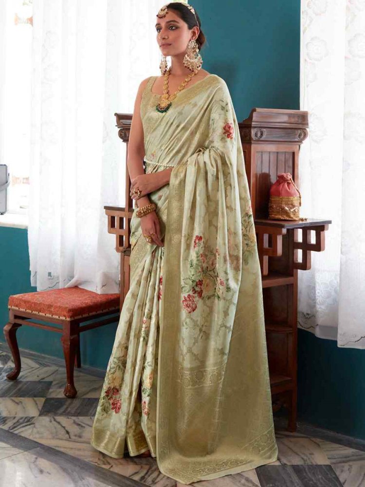 Off White Soft Silk Printed Casual Festival Contemporary Saree