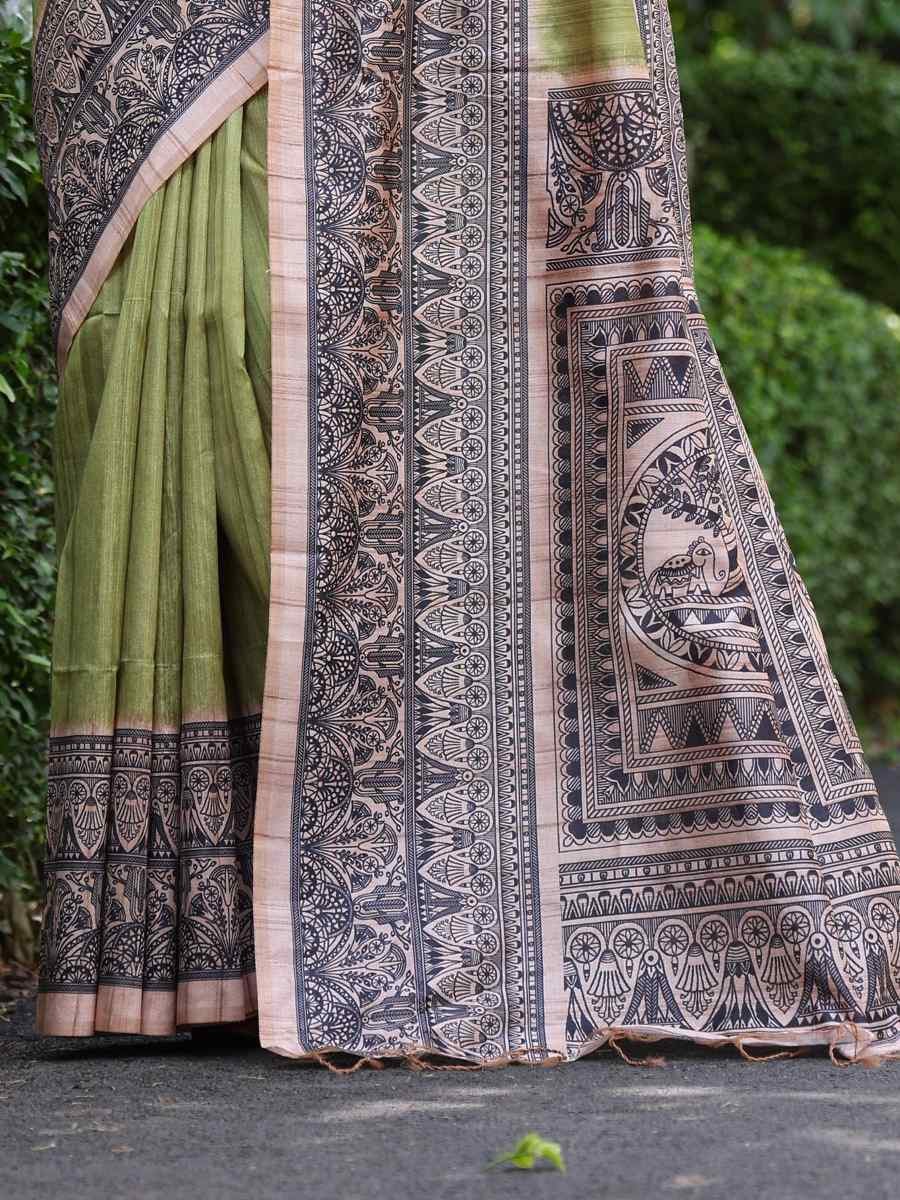 Off-White Tussar silk Printed Festival Casual Classic Style Saree