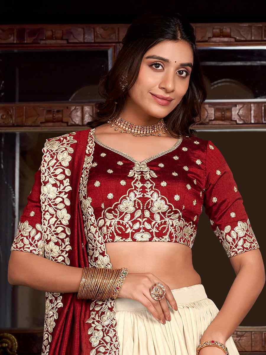 Off White Tussar Silk Printed Party Reception Wedding Lehenga Choli