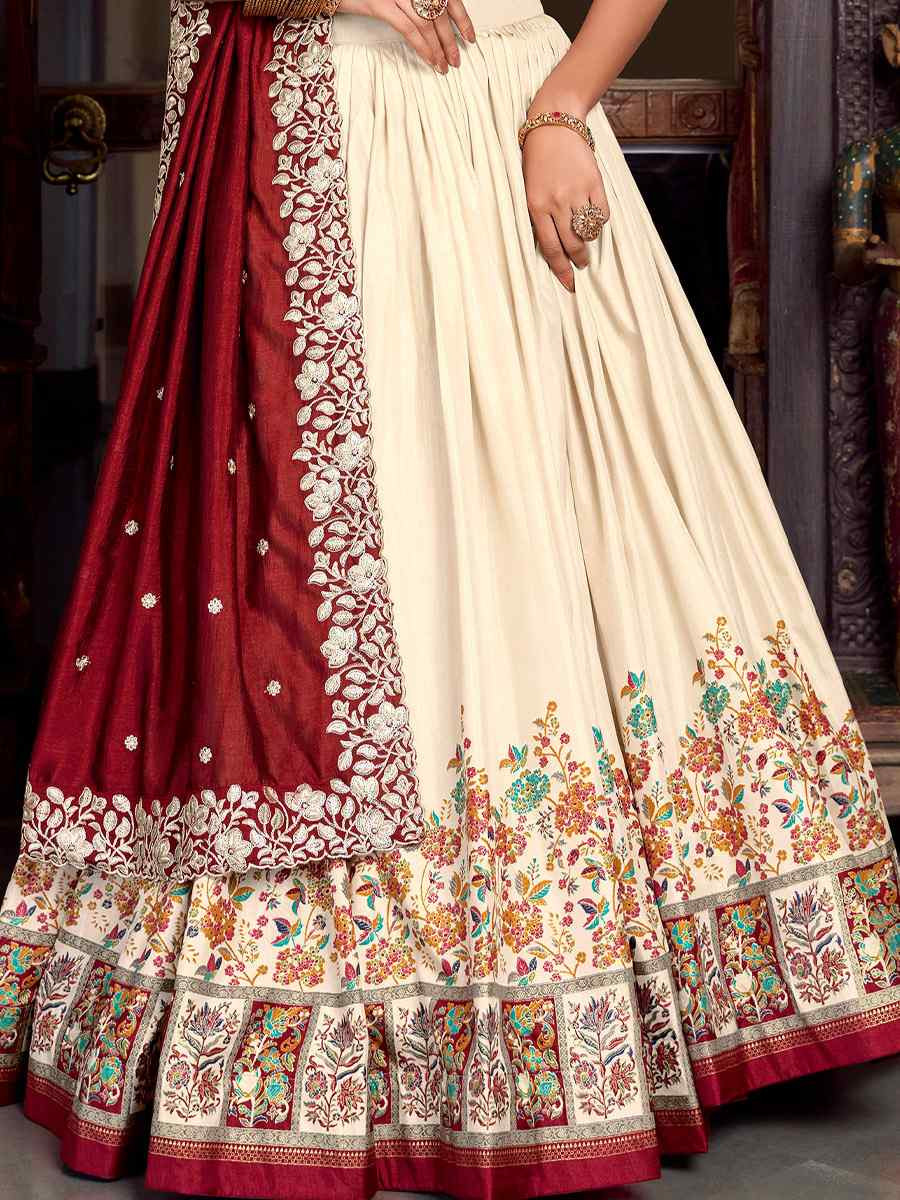 Off White Tussar Silk Printed Party Reception Wedding Lehenga Choli