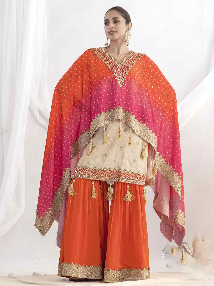 Off-White Viscose Simmer Jaquard Embroidery Party Wedding Festival Casual Ready Sharara Pant Salwar Kameez