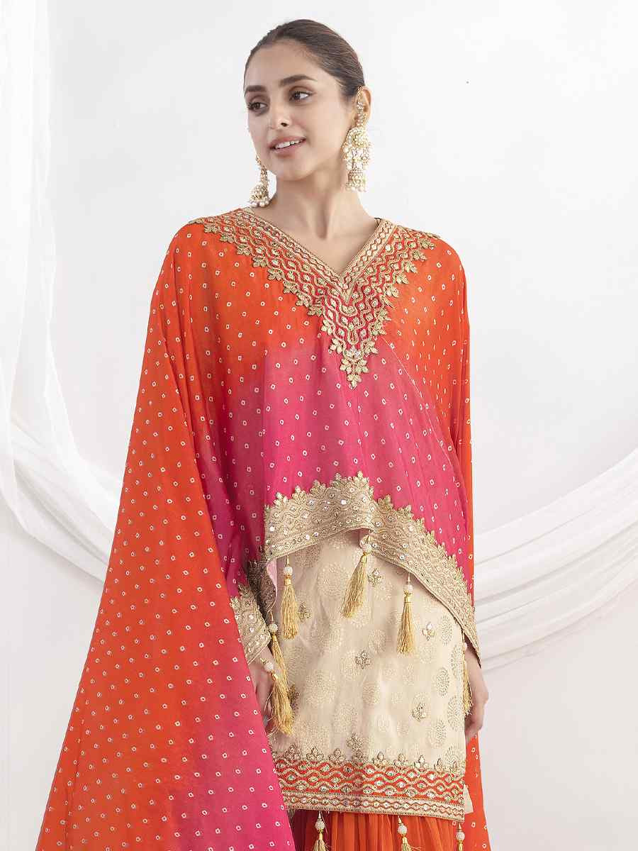 Off-White Viscose Simmer Jaquard Embroidery Party Wedding Festival Casual Ready Sharara Pant Salwar Kameez