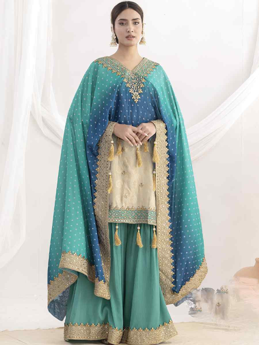 Off-White Viscose Simmer Jaquard Embroidery Party Wedding Festival Casual Ready Sharara Pant Salwar Kameez