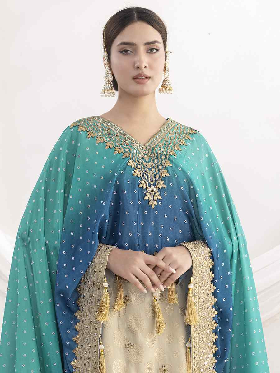 Off-White Viscose Simmer Jaquard Embroidery Party Wedding Festival Casual Ready Sharara Pant Salwar Kameez