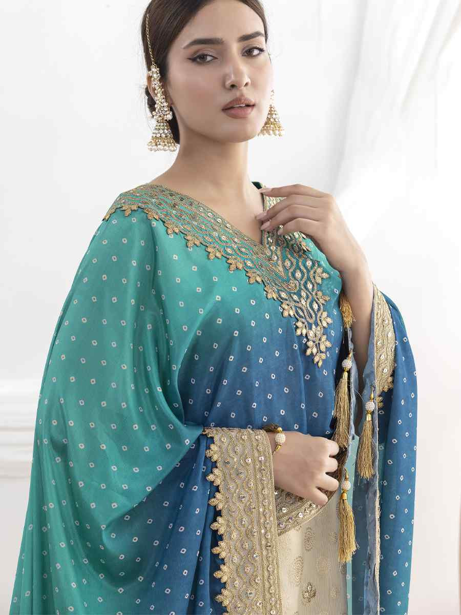 Off-White Viscose Simmer Jaquard Embroidery Party Wedding Festival Casual Ready Sharara Pant Salwar Kameez