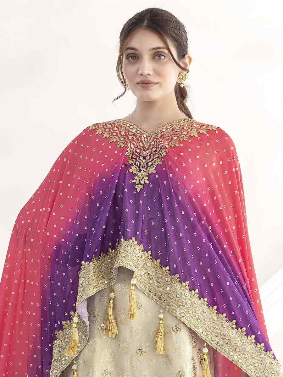 Off-White Viscose Simmer Jaquard Embroidery Party Wedding Festival Casual Ready Sharara Pant Salwar Kameez