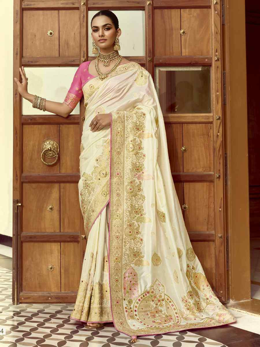 Offwhite Black Viscose Handwoven Festival Wedding Fancy Heavy Border Saree