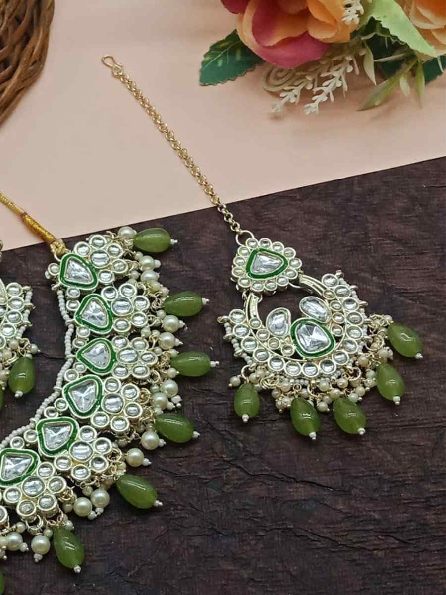 Olive Alloy Metal Festival Wear Kundan Necklace
