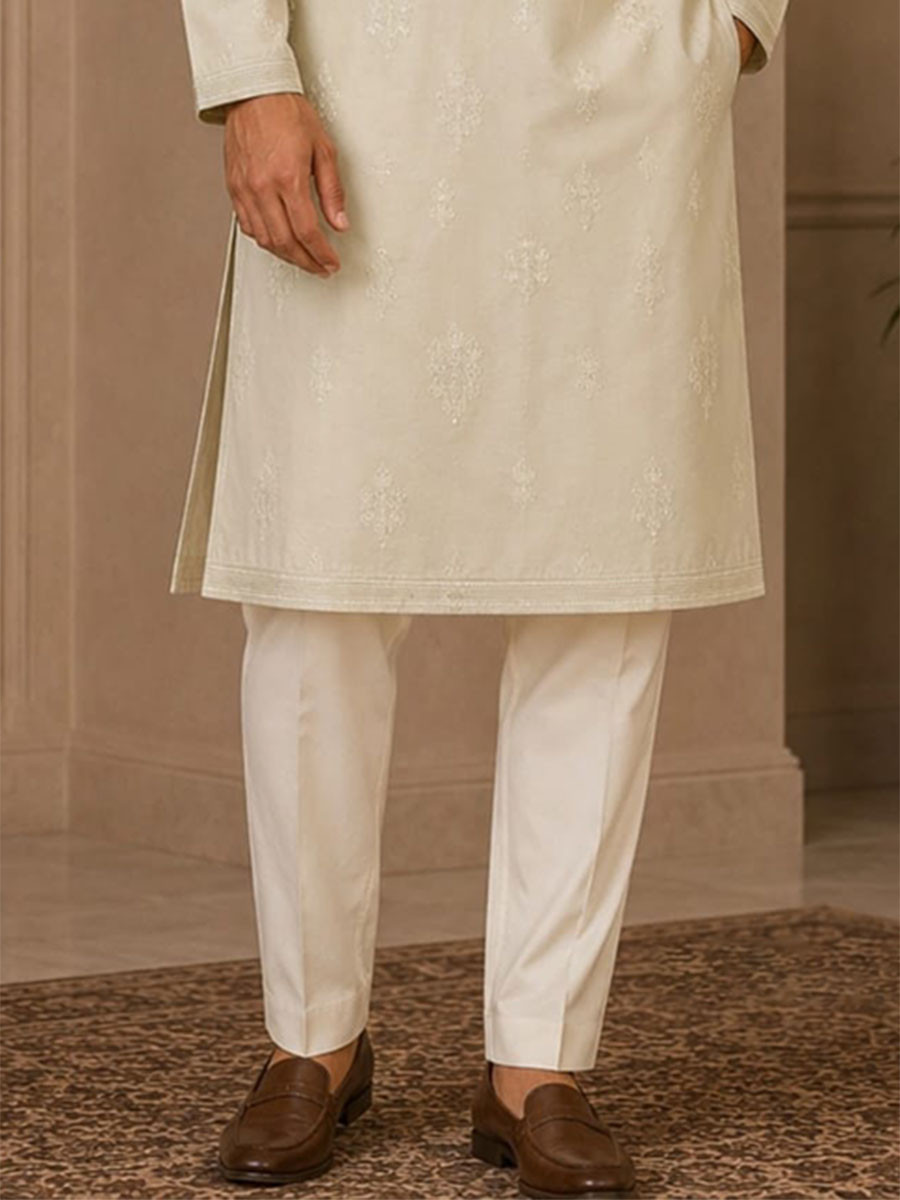 Olive Cream Art Silk Embroidery Wedding Party Festival Casual Mens Wear Kurta