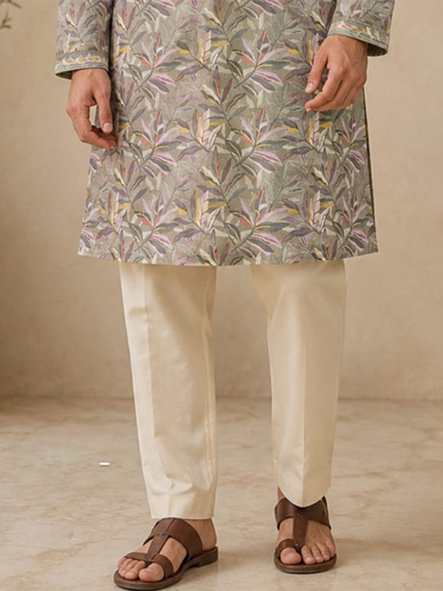 Olive Green Art Silk Embroidery Printed Wedding Party Festival Casual Mens Wear Kurta
