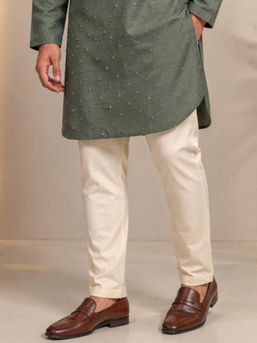 Olive Green Art Silk Embroidery Wedding Party Festival Casual Mens Wear Kurta