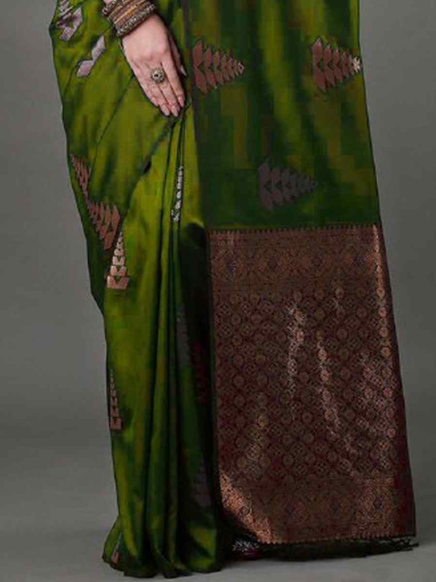 Olive Green Banarasi Soft Silk Handwoven Casual Festival Classic Style Saree