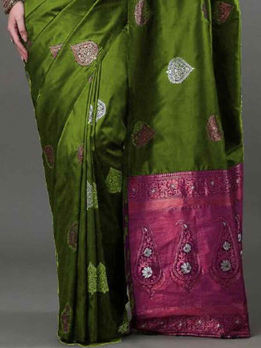 Olive Green Banarasi Soft Silk Handwoven Casual Festival Classic Style Saree